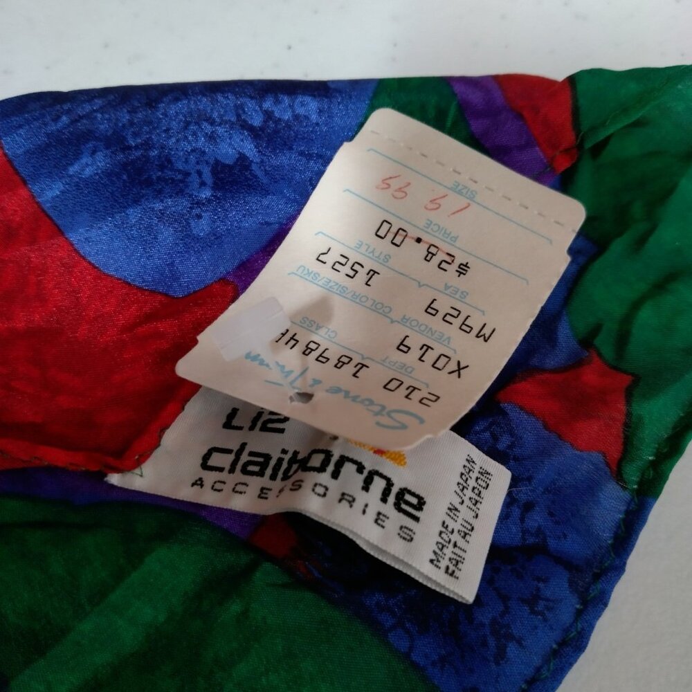 Vintage 1990s Liz Claiborne Silk Scarf Bold Colorful Flowers Rectangle 10x52" - Picture 5 of 13